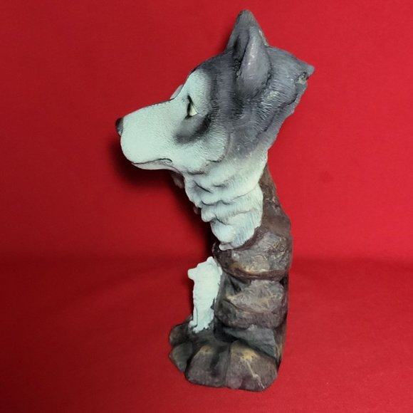 Sculpted 2 Grey Wolf Head Bust Engraved 3 Wolves Figurine Statue Figure - Picture 6 of 12